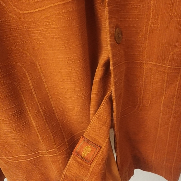 Tommy Bahama 100% Silk Orange Crosshatch Button Down Shirt Mens XXL - Picture 6 of 9